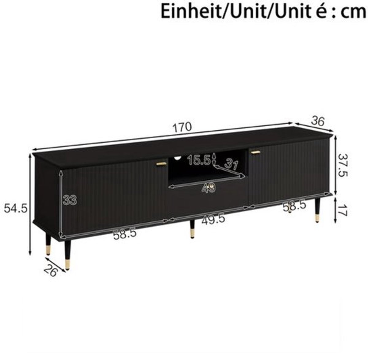 tv-meubel – tv-standaard – tv-kast – entertainmentmeubel – dressoir – Zwarte Uitvoering – 