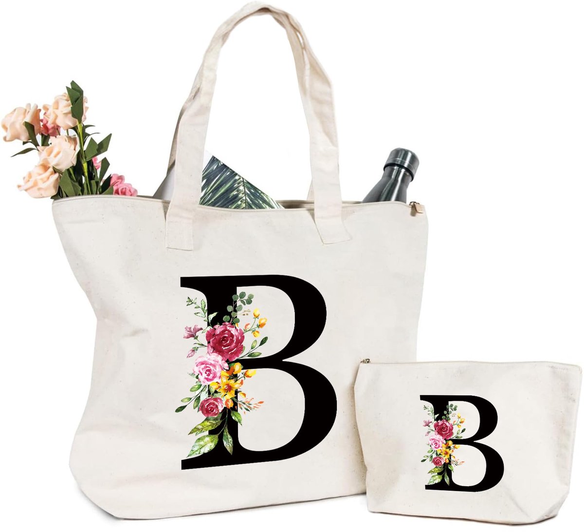 Dailygoods - Linen Initial Bag voor Vrouwen - Handtas met Letters en Bloemen