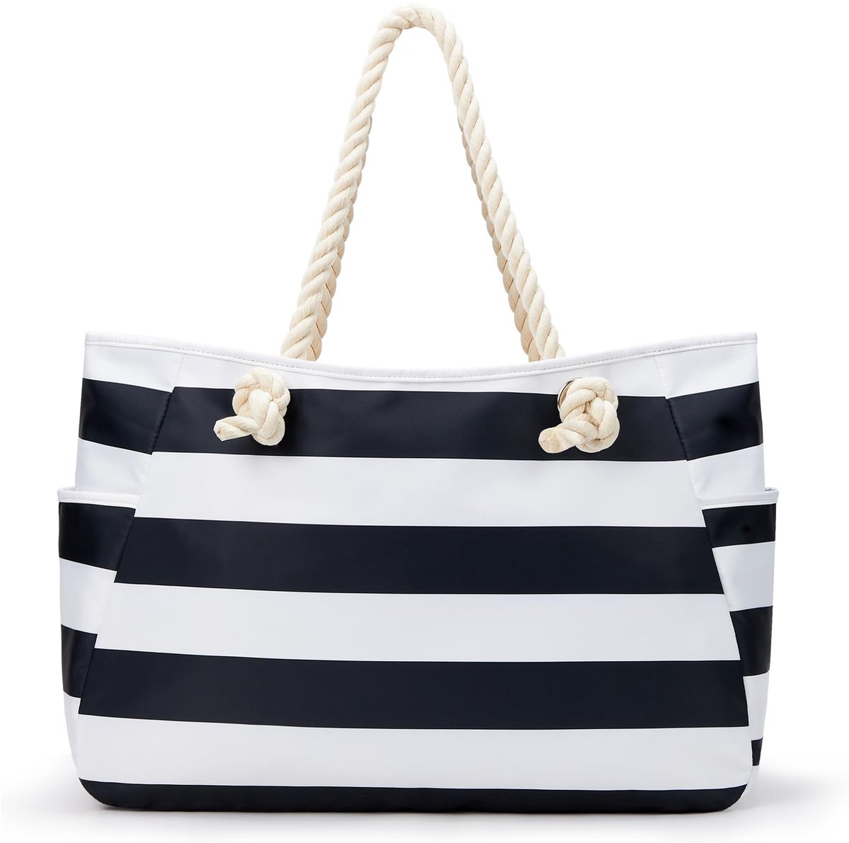 SnelShoppen - Grote waterdichte strandtas voor dames met ritssluiting, zwart, 61x20x35 cm - Ideaal voor zomervakantie, zwembad, sportschool en winkele