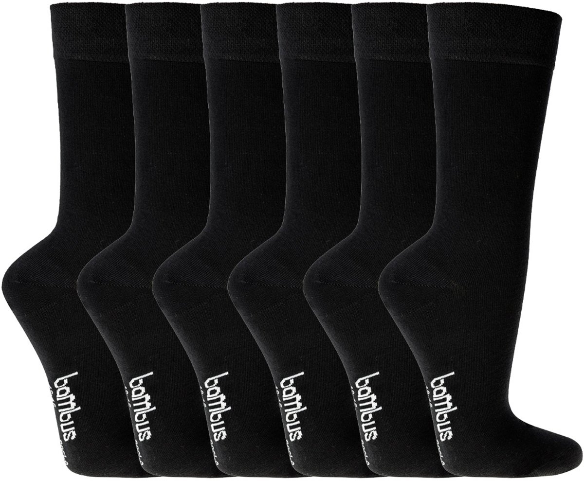 6 Paar Socks4fun Sokken - Bamboe - Zonder Knellende Boord - Zwart