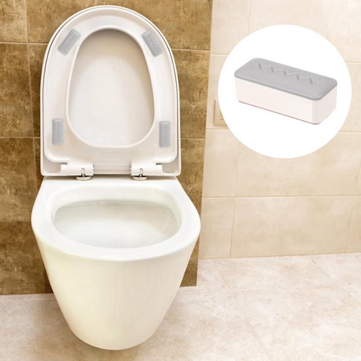 Set van 4 bumpers voor wc-deksel - Rubberen bidet-pads - Vierkante zitafstandhouder - Sterke lijm - WC-dikte 20 mm