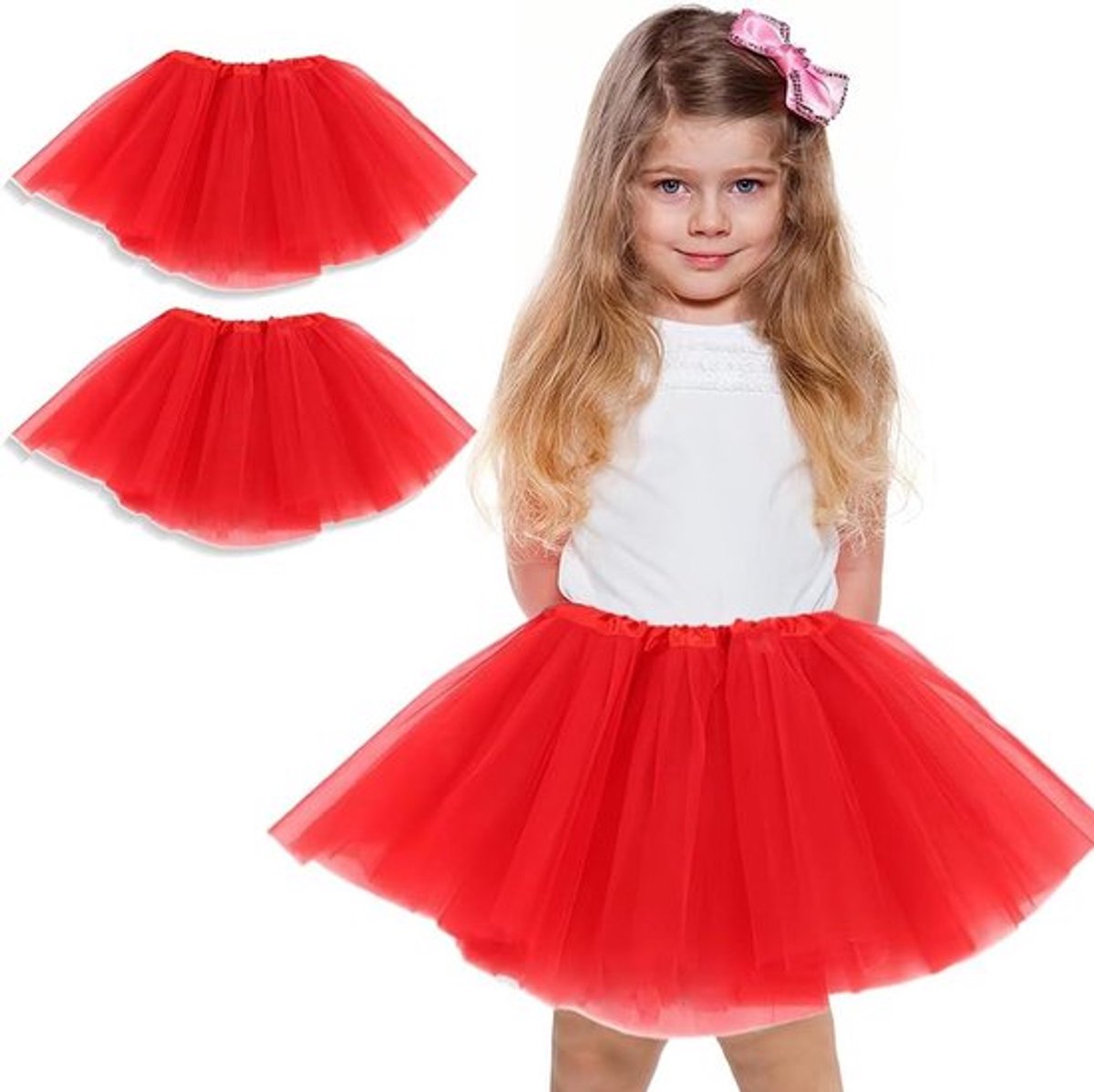 Set van 2 dansjurken voor junior meisjes in jaren 80 stijl - Rood met 3 lagen