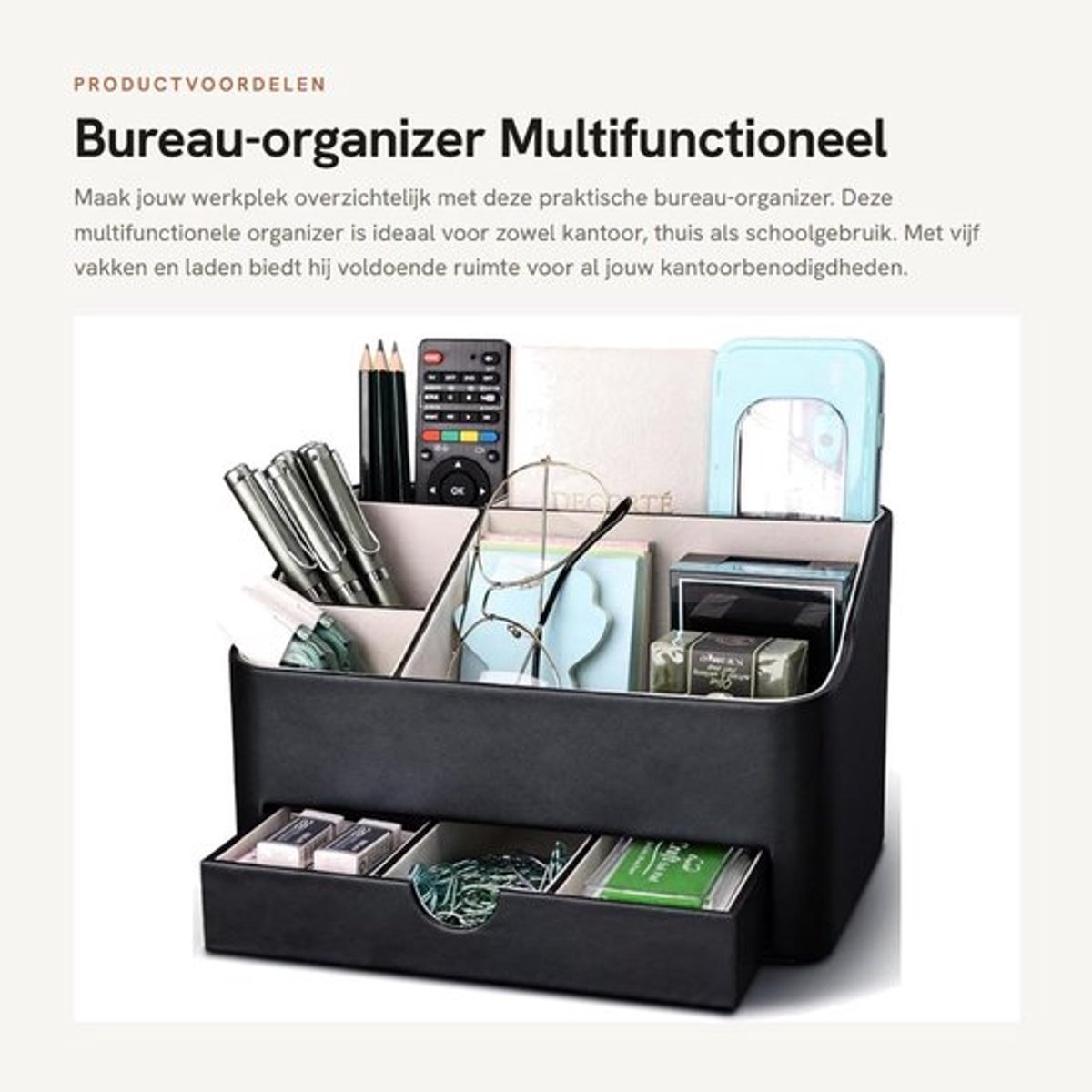 Bureau Organizer Robuust - Bureau Organizer met Lades - Pennenhouder - Multifunctioneel Opbergsysteem - 5 Vakken - Hoogwaardig PU-Leer