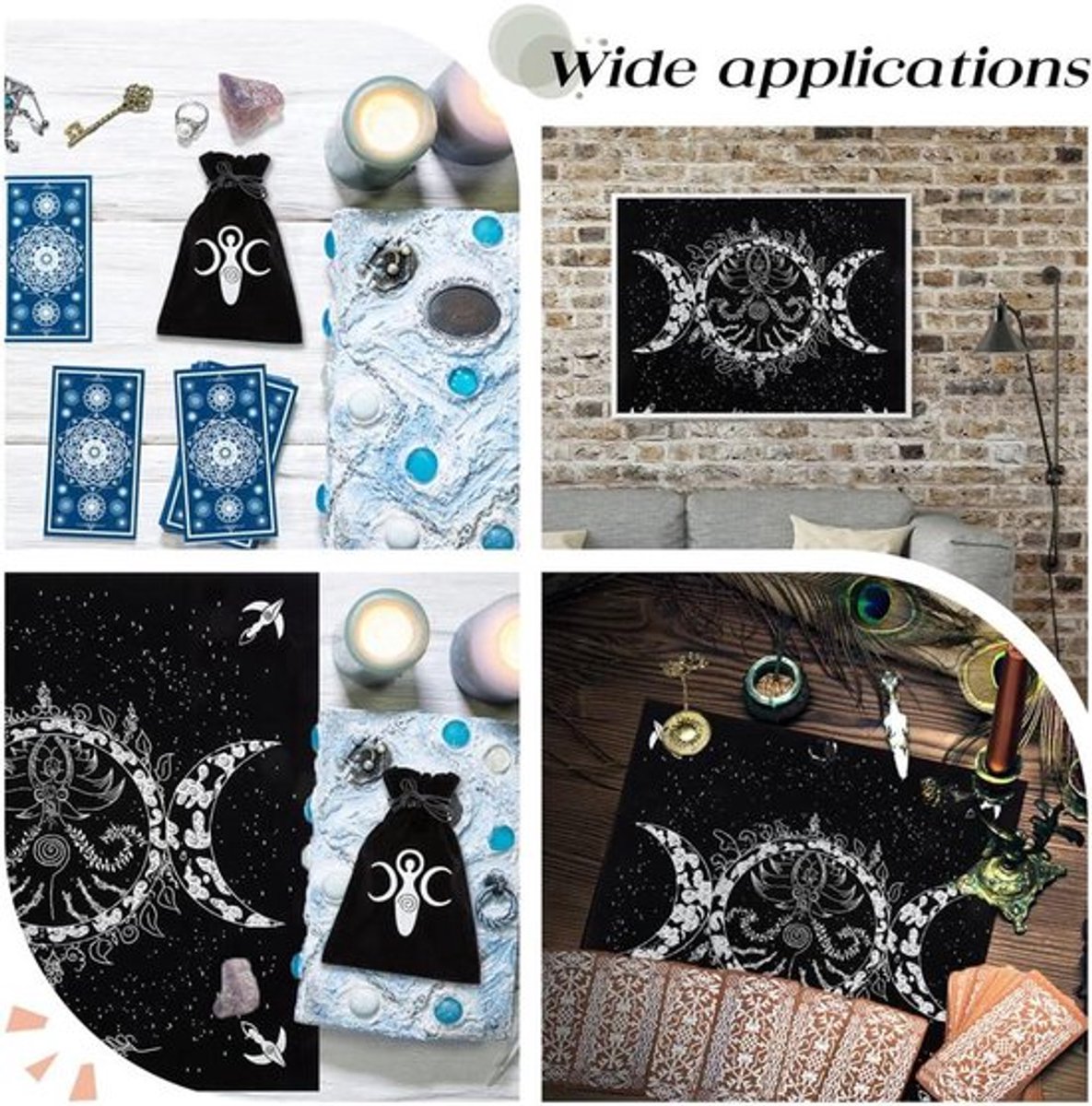 - Altaardoek Tarot Kaarten - Tafel Hekserij - Triple Moon Godin - Tafelkleed - Alter Heilige Tafelhoes Spirituele Spreuk Heks - Geschikt voor Tarot Levert - KLeur of model Hekserij
