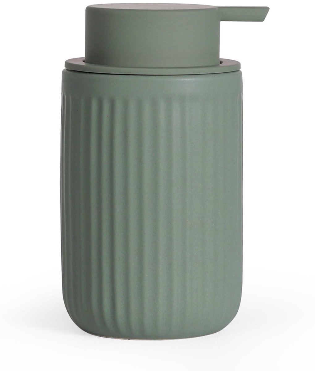 SnelShoppen - Zeepdispenser Groen - Keramisch Afwasmiddeldispenser met Grote Pompkop - Navulbare Vloeibare Zeepdispenser - 350 ml - Mat Groen - Geschi