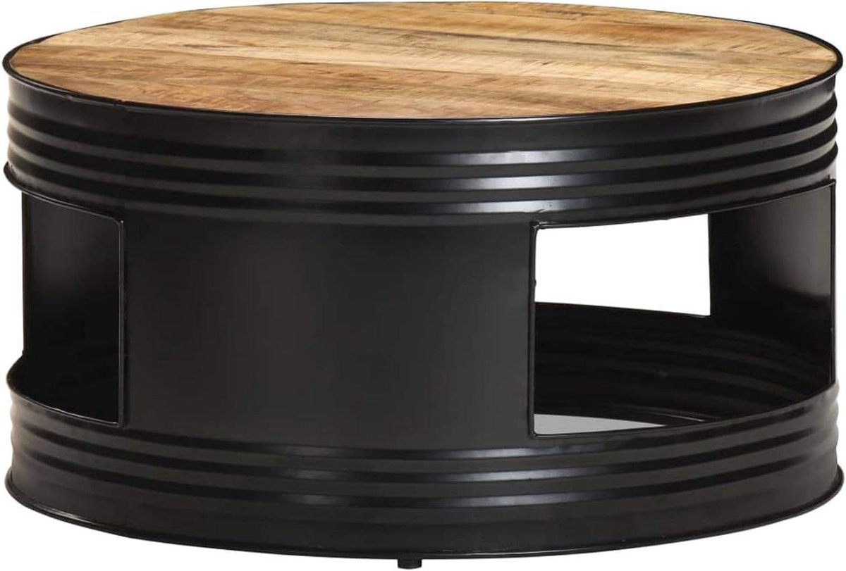 Salontafel Rond - Bijzettafel Koffietafel - Woonkamer Decoratie - Massief Mangohout - 68 x 36 cm - Zwart