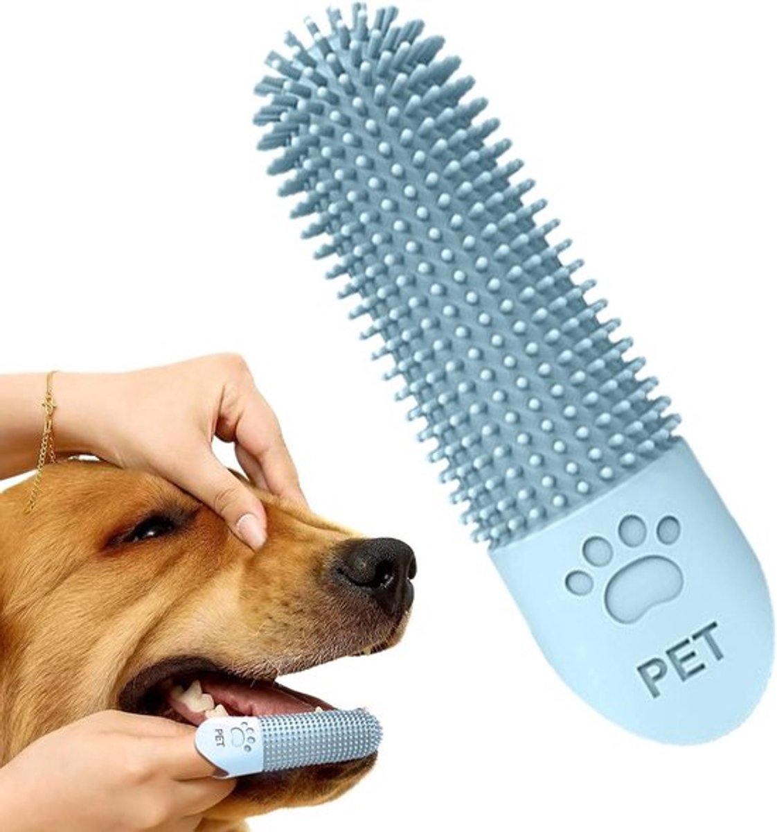 Honden Tandenborstel - Huisdier Verzorging - Mondhygiëne Verbeteren - Zachte Siliconen Borstels - 3 cm - Groen/Blauw