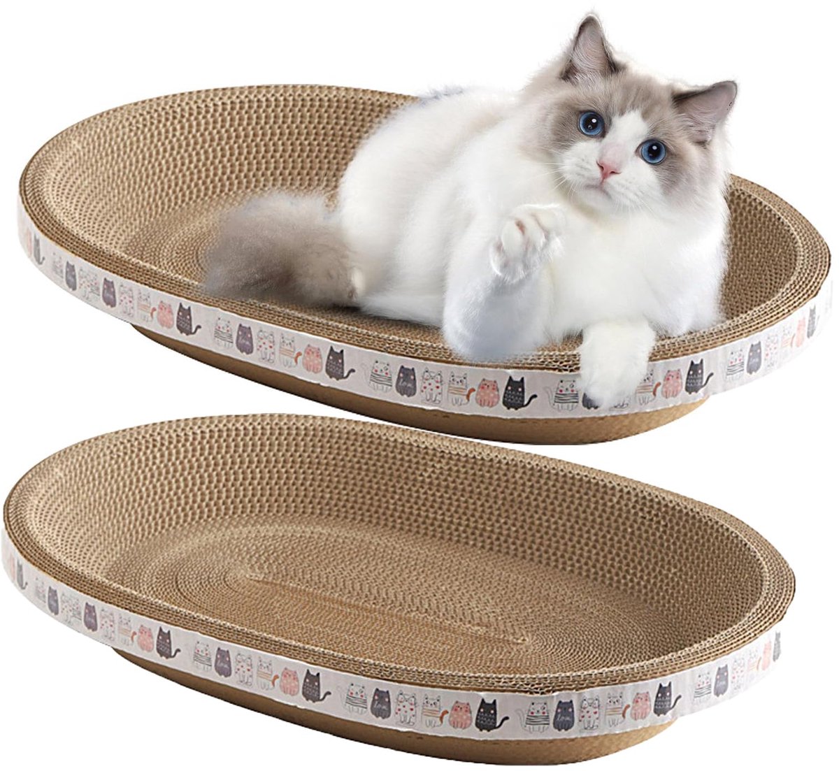 2 stuks krabkarton voor katten, ovale ronde lounge-krabplank, kattenkrabschaal, bescherming van meubels, bank, krabkarton voor kattenbed, katten, krabmeubel voor bank, trainingsspeelgoed