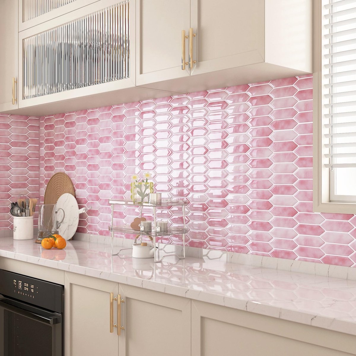 Dailygoods - ReWallpaper tegelstickers Roze keuken tegels Zelfklevend Keukenwand 17 stuks Roze wandtegels Zelfklevend Badkamer Waterbestendig Zeshoekig 3D tegelfolie voor douche Open haard 30,5 x 30,5 cm