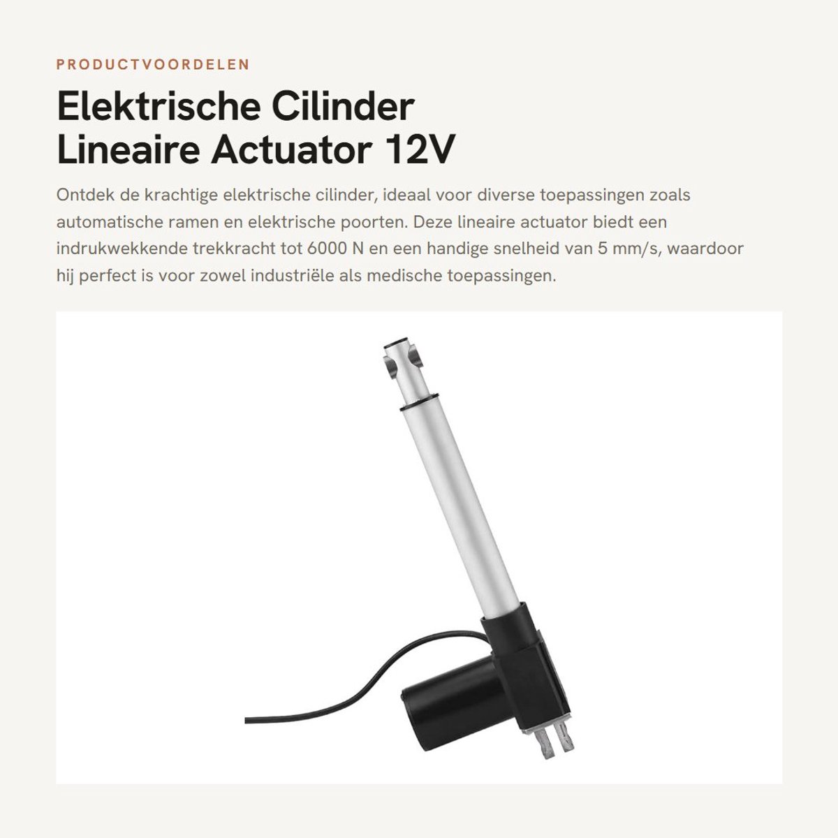 Dailygoods - Elektrische Cilinder - Lineaire Actuator - 12V DC - 200mm Stroke - 6000N Max - Voor Zware Toepassingen - Ideaal voor Medische Auto's