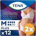 TENA Silhouette Low Waist Underwear, maat M, plus, 12 stuks, met 4 druppels symbool.