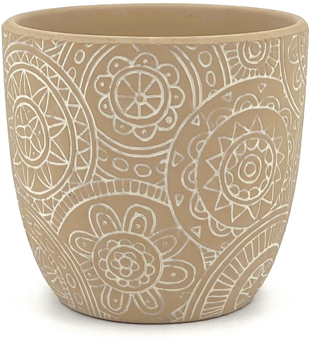 Vaas versierd voor bloemen en planten voor binnen en buiten huis tuin terras D.13,5 h12,5 cm (1, M)