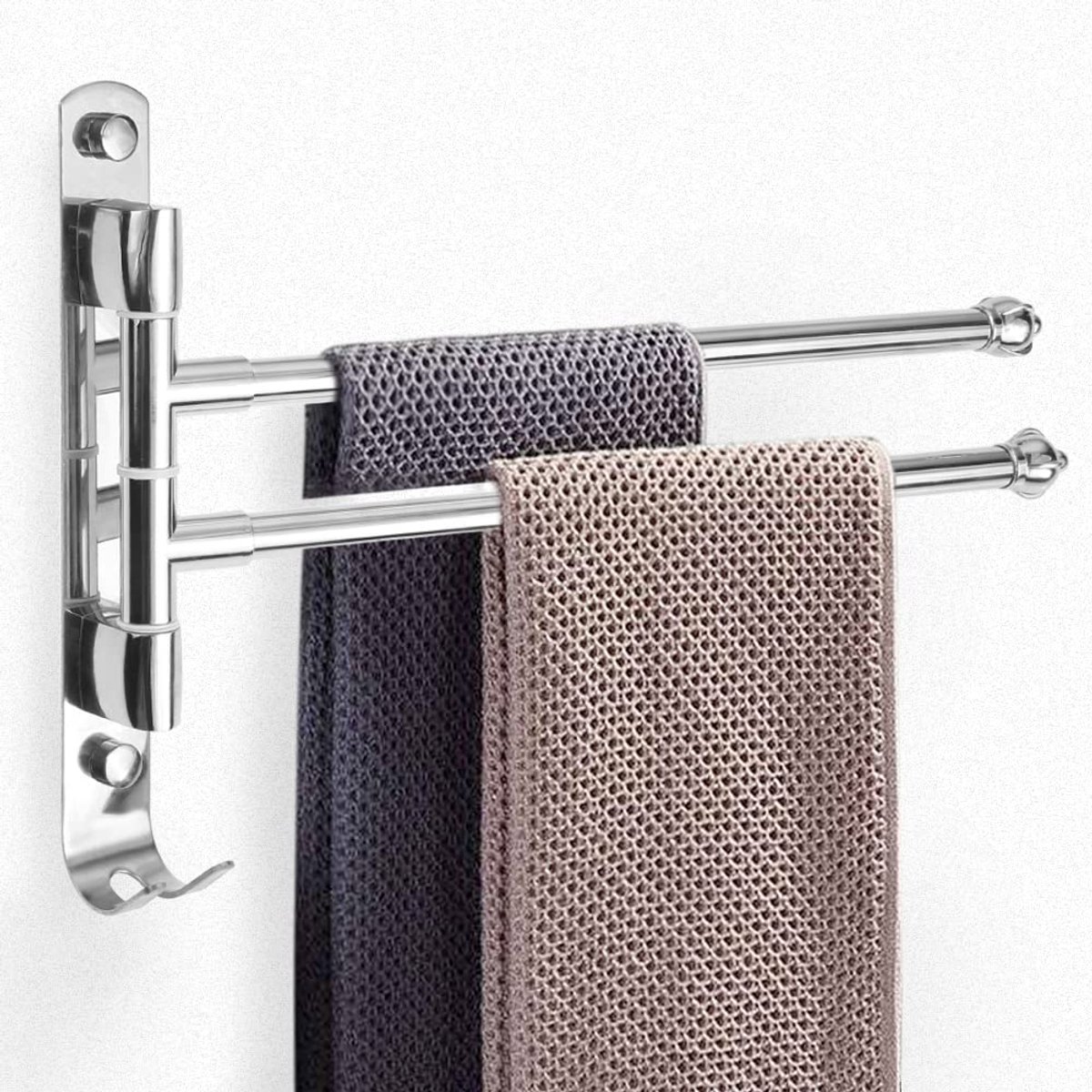 30CM 2-Arm Swivel Handdoekenrek, 304 Roestvrij Staal Keuken Handdoekenrek Wandmontage Chrome Swivel Handdoekenrek voor Badkamer