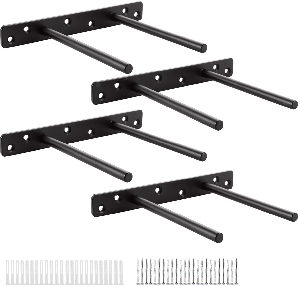 4 stuks plankhouders, onzichtbaar, 200 mm, zwevende plankhouders, 20 cm, verborgen plankdragers, zware belasting, zwart, plankdrager, roestvrij staal, plankconsole voor studeerkamer, kantoor, keuken,