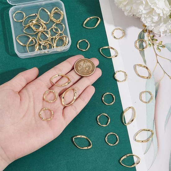 40 stuks 2 stijlen gouden legering schakelringen ronde ovale draairing holle ring bedels frames connectoren metalen sieraden connector links voor doe-het-zelf ketting armband sieraden — afbeelding 3