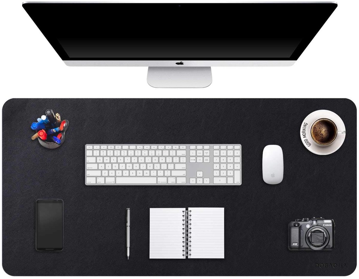 Bureaumat, toetsenbord- en muismat, laptop mat, schrijfpad, muismat, voor kantoor/huis/gaming, PU waterdicht + antislip, 100 x 50 cm, zwart