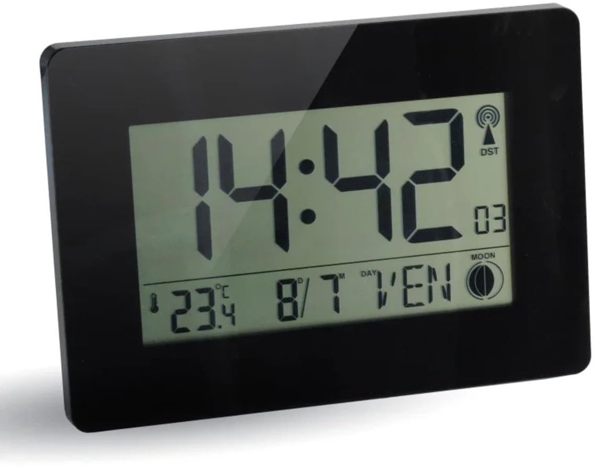Wandklok RC digitale Austin kunststof zwart 22,9 x 2,7 x 16,2 cm