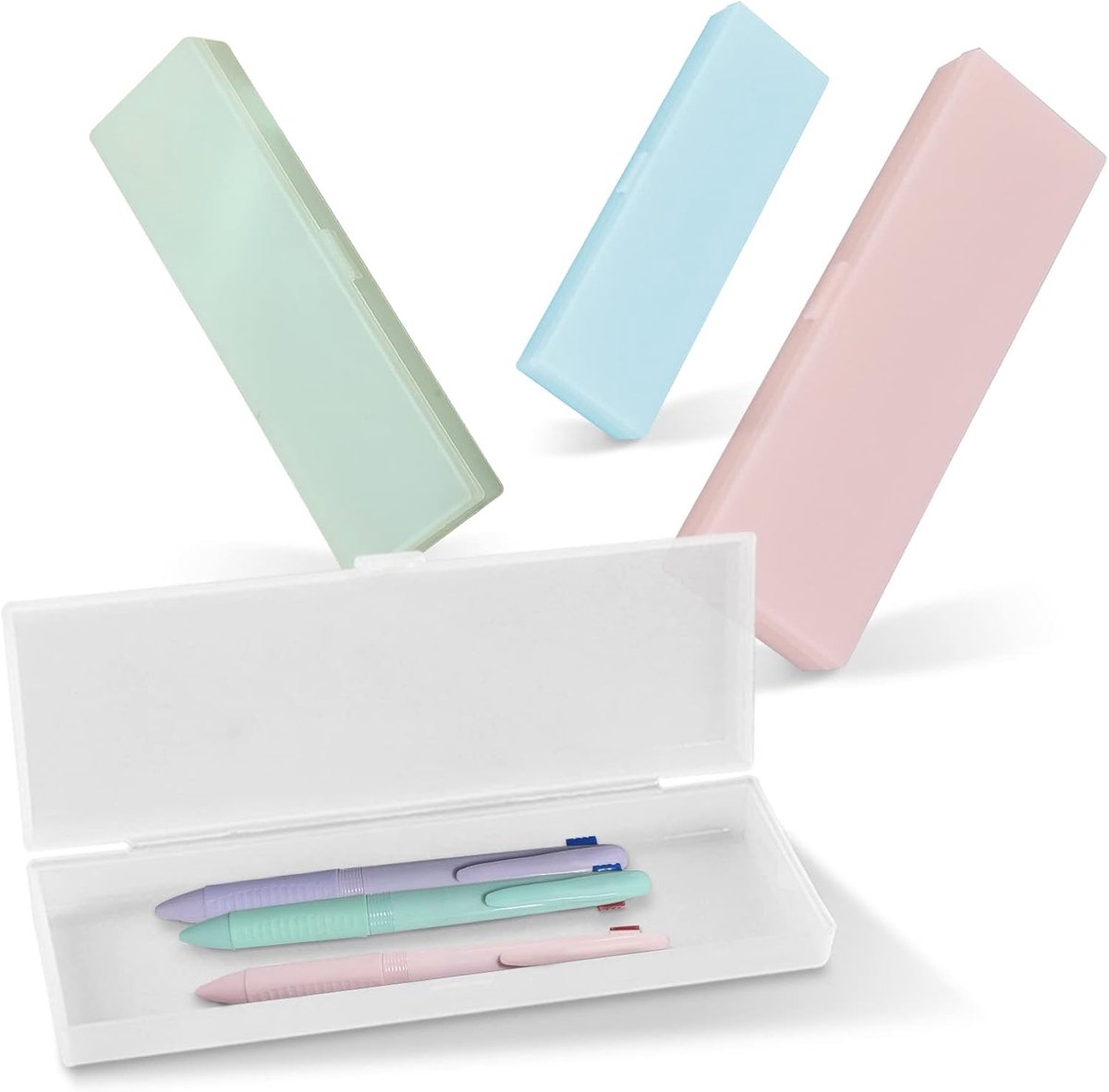 4-pack duidelijk etui, plastic pennenbakje, kleine opbergdoos stationaire organisator, potlood gevallen voor kantoor schoolbenodigdheden voor student briefpapier