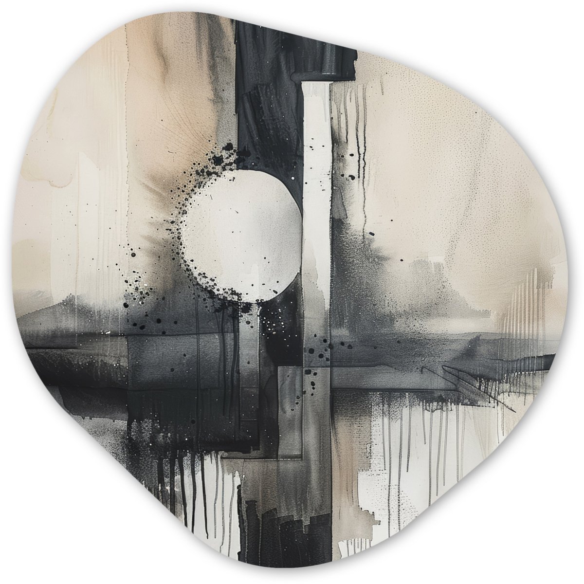 Organische wanddecoratie 90x90 cm - Organisch schilderij Abstract - Zwart wit - Verf - Mod