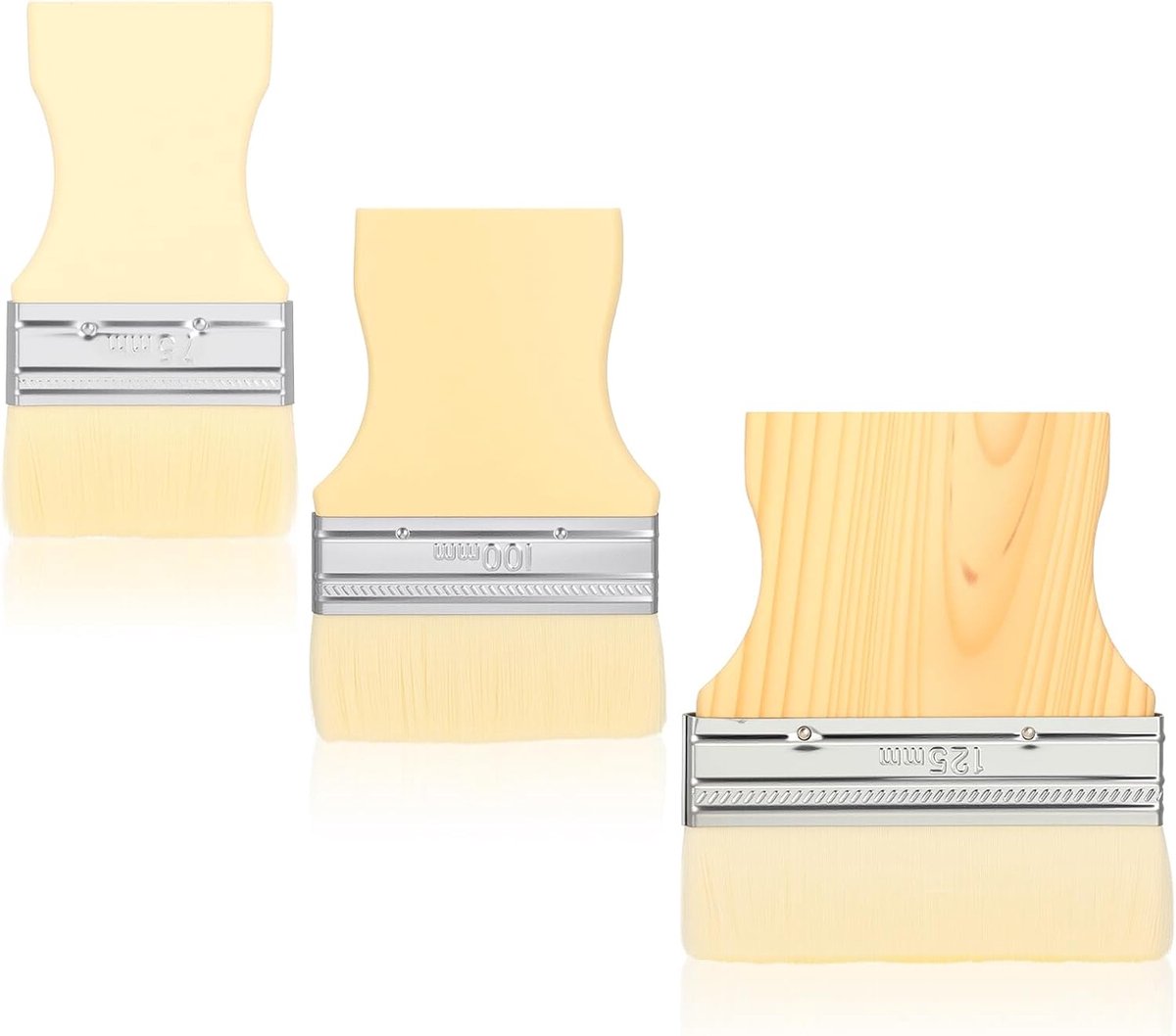 3 stuks paddle vlakkwasten, platte kwastenset, 7,5/9,5/11,5 cm, brede kwast met populiergreep, herbruikbare houten handgreep, schilderkwast, kunstenaarskwast, wolkwast voor acrylverf, olie