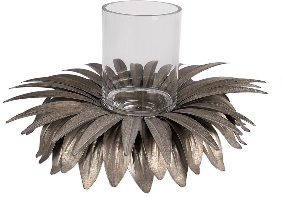 & Eef Waxinelichthouder Bloem Ø 41x20 cm Goudkleurig Ijzer Glas Kaarsenhouder