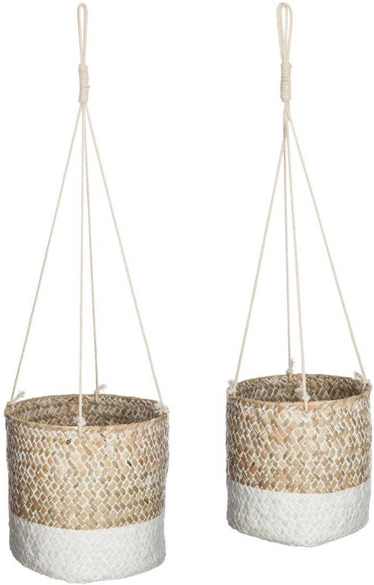 Rieten Mand Zeegras Naturel Wit Set van 2