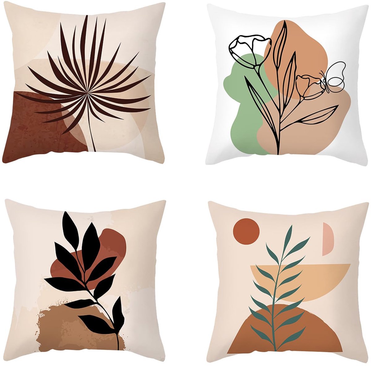 Kussenhoezen, 4 stuks, 45 x 45 cm, bankkussen, decoratie, decoratie, woonkamer, slaapkamer, terras, balkon, slaapkamer, café