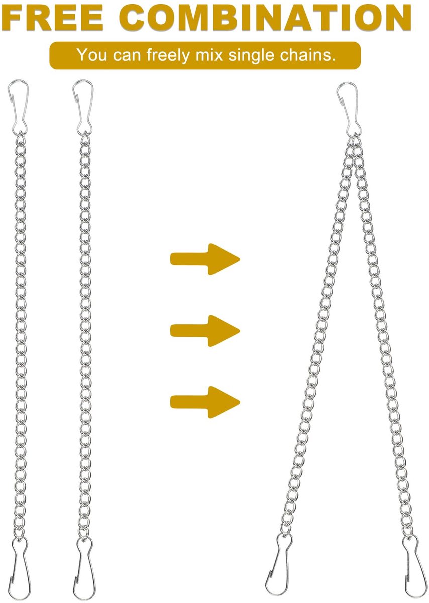 4 stuks hangende kettingen met haken, 19,7 inch plantenhangers voor vogelvoeders plantenbakken, lantaarns, windgong krijtborden en ornamenten, zilver
