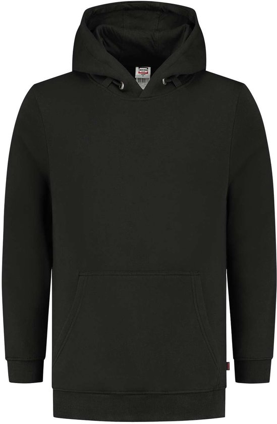 Zwarte Tricorp hoodie met capuchon, kangoeroezak en trekkoordjes.