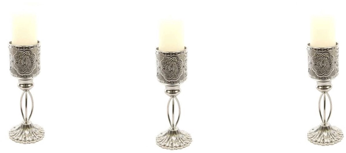 Lantaarn, Metalen Kaarsenhouder, Zilver, 27cm, Waxinelichthouder, Marokkaanse Kandelaar, 3 stuks