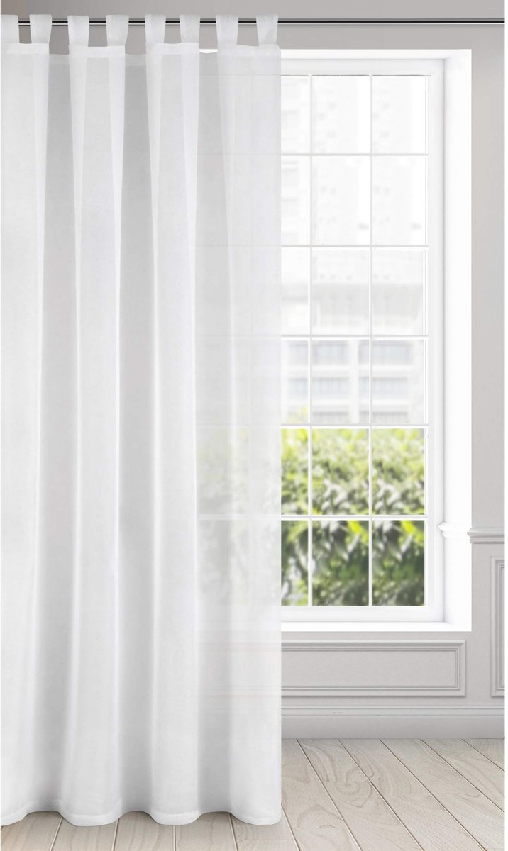 Gordijn met lussen, 1 stuk, slaapkamer, woonkamer, keuken, polyester, crème, 140 x 250 cm