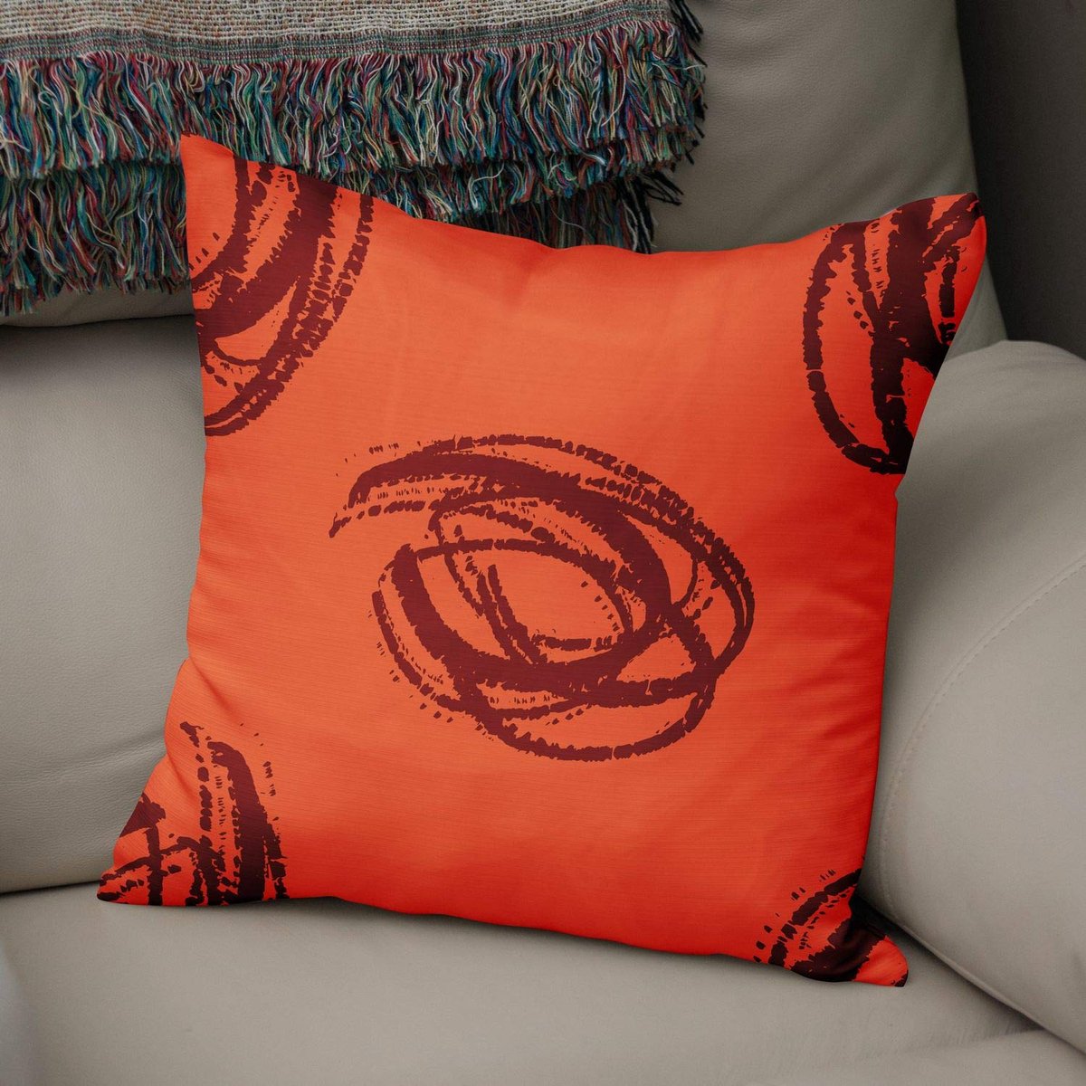 Kussenhoes Oranje & Bordeux, gooien kussenhoezen, home decoratieve kussenslopen voor woonkamer, bank, slaapkamer, maat: 43x43 cm - ontworpen en vervaardigd in Turkije