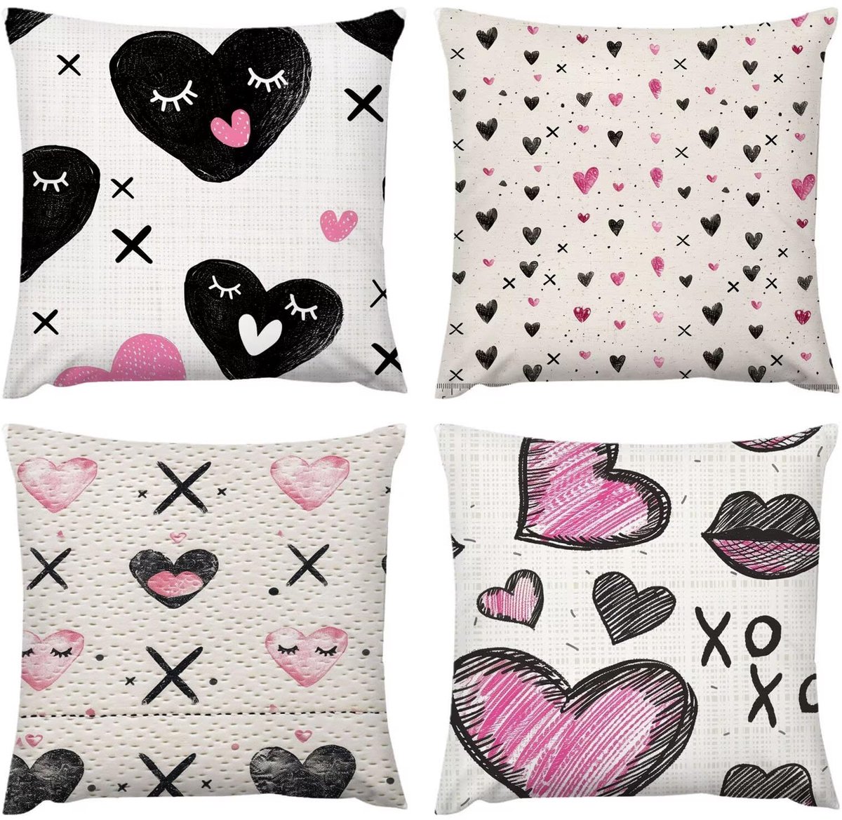 Heart kussenhoezen 40 x 40 cm, waterdichte kussenslopen voor buiten, set van 4, zachte sierkussens, voor terras, tuin, veranda, bank, binnen, woonkamer, bedstoel, woondecoratie, luxe geschenken B