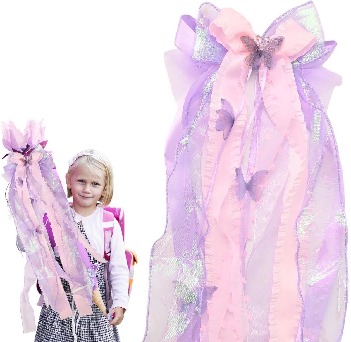 Decoratieve strik voor schoolkegels, 60 cm satijnen strikken voor meisjes, verjaardag, bruiloft, babyshower, Kerstmis, terug naar school, jubileum en cadeauverpakking
