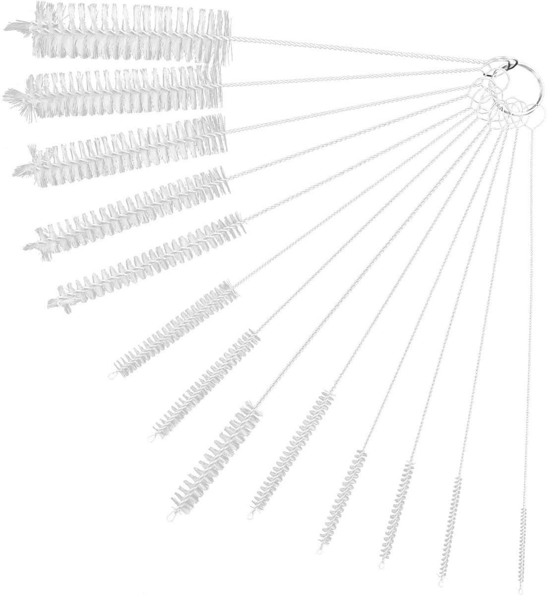 13 stuks rietjesborstelset, nylon, 21 cm lange flessenborstel, radiatorborstel, rietje, kleine reinigingsborstel, wit