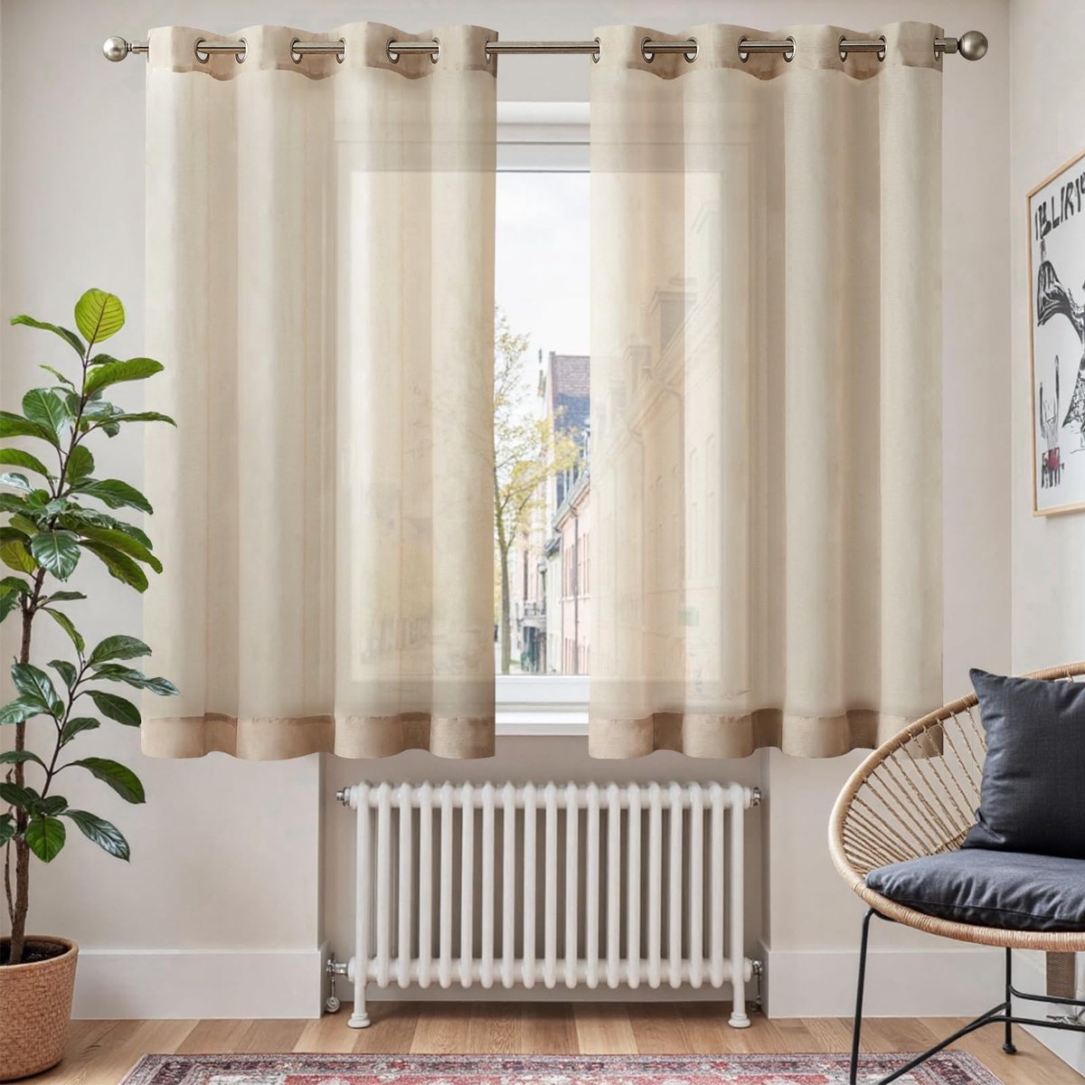 gordijnen voor woonkamer voile raampanelen met oogjes voor slaapkamer (set van twee, 140 bij 140 cm lang, natuur)