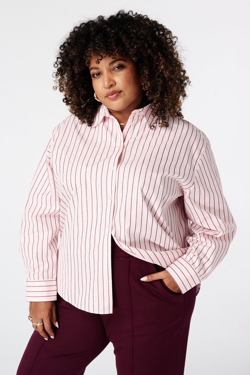 MS Mode Blouse Gestreepte blouse met strass steentjes