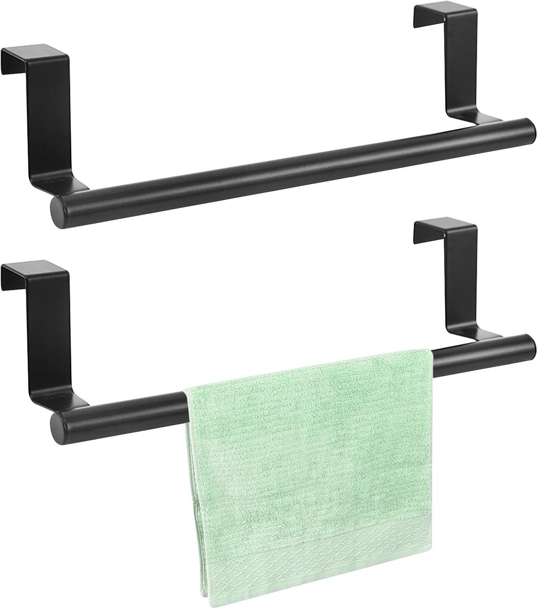2 Stuks 36cm Deur Handdoekrek Zonder Boren Zwart Voor Keuken Theedoekhouder Hangend Voor B