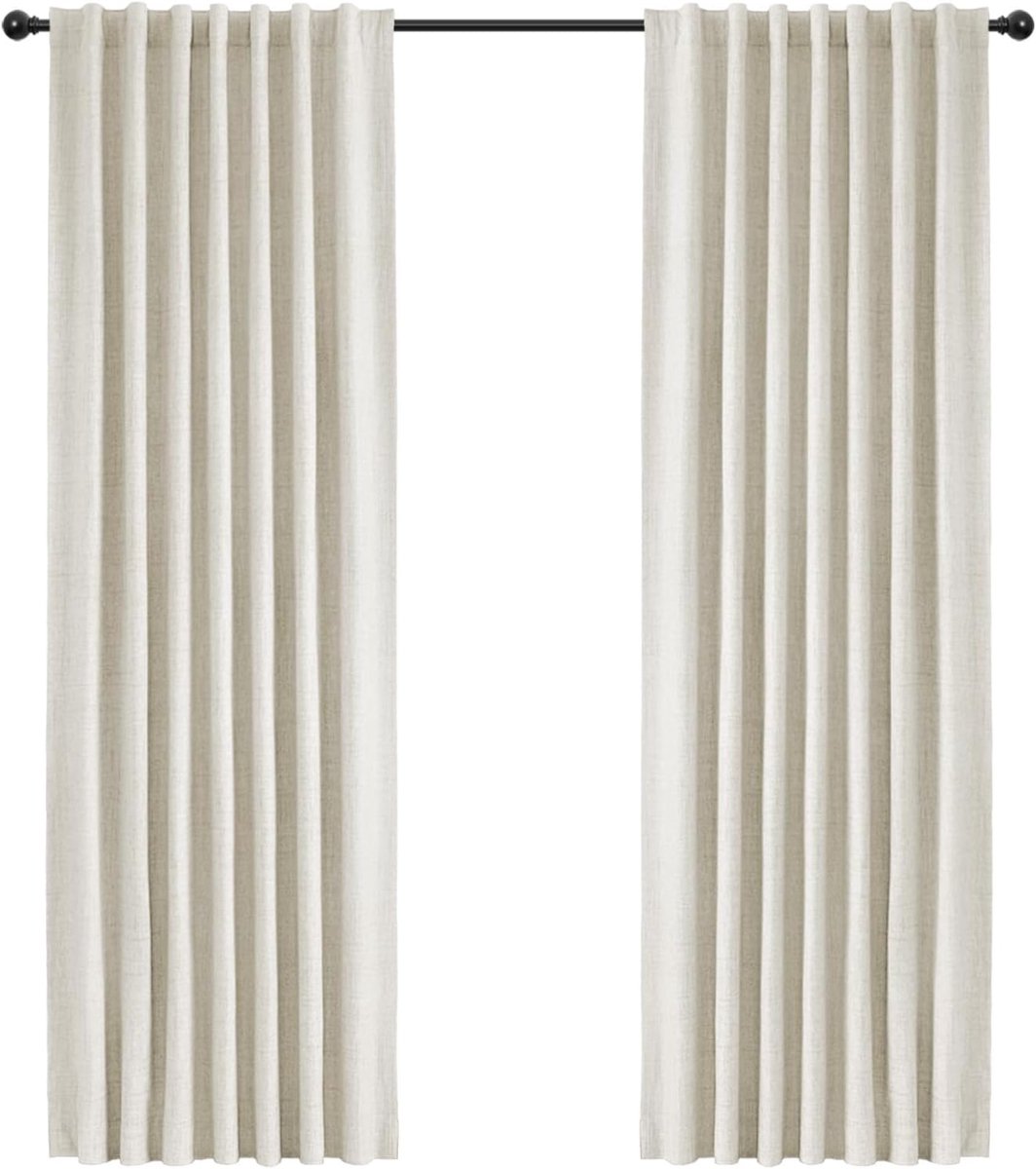 100% Verduisterende Gordijnen 2 Stuks, Linnenlook Gordijnen Thermische Gordijnen Koudewerende Ondoorzichtige Gordijnen, Beige Gordijnen voor Woonkamer Slaapkamer, H 260 x B 140 cm