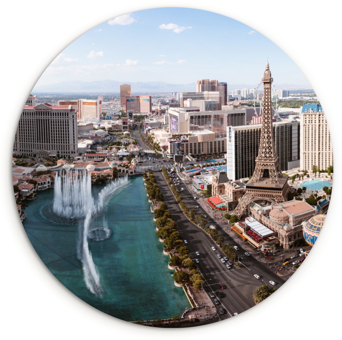 WallCircle® Wandcirkel 140x140 cm - Muurcirkel Bellagio fontein Las Vegas - Verenigde stat