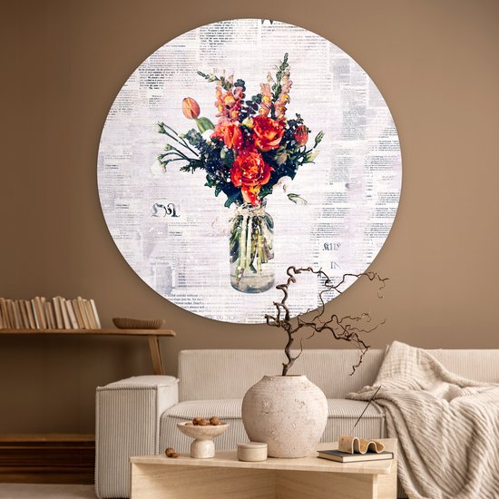 WallCircle - Wall Circle - Wall Circle Indoor - Vase - Fleurs - Journal - 150x150 cm - Décoration murale - Peintures Ronds