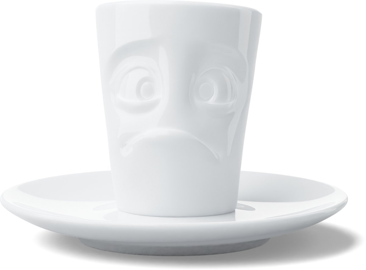 Tassen espresso kop en schotel 80 ml met verbijsterd gezicht