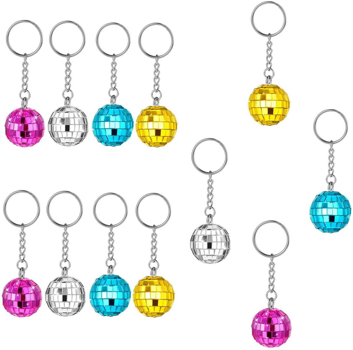 Ball sleutelhanger 12 stuks kleurrijke mini spiegel bal sleutelketting kleine spiegel disco keryring voor 70s 80s 90s disco party benodigdheden decoraties