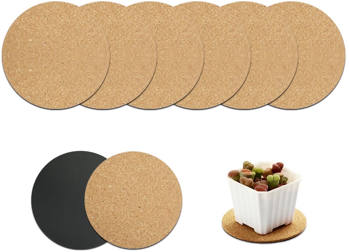 Plantenschaal 15 cm - Set van 6 kurken schotels - Vochtabsorberend - Bescherming voor tafel en vloer - SnelShoppen