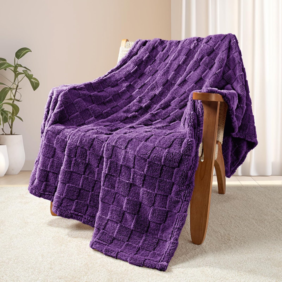 Mezcla Fleece deken voor op de bank, super zachte en warme lichtgewicht geruite dekens voor alle seizoenen, 127 x 152 cm, paars | Fleece deken met geruit ontwerp, lichtgewicht en ademend, sc — cadeau in Cadeau-ideeën - foto 2