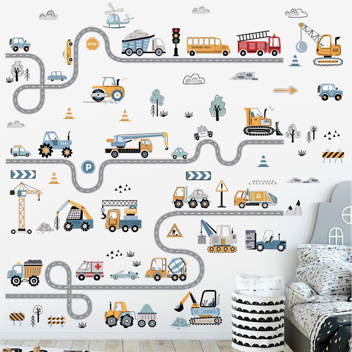 decalmile Voertuigen Wegvervoer Muurstickers Bouw Auto's Muurstickers Jongen Slaapkamer Tieners Speelkamer Muur Decor