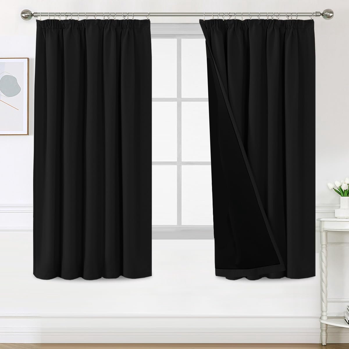 Verduisteringsgordijnen, 2 stuks, 140 x 175 cm, modern gordijn voor woonkamer, warmte-isolerende gordijnen voor binnen, gordijn voor ramen, slaapkamer, woonkamer, zwart