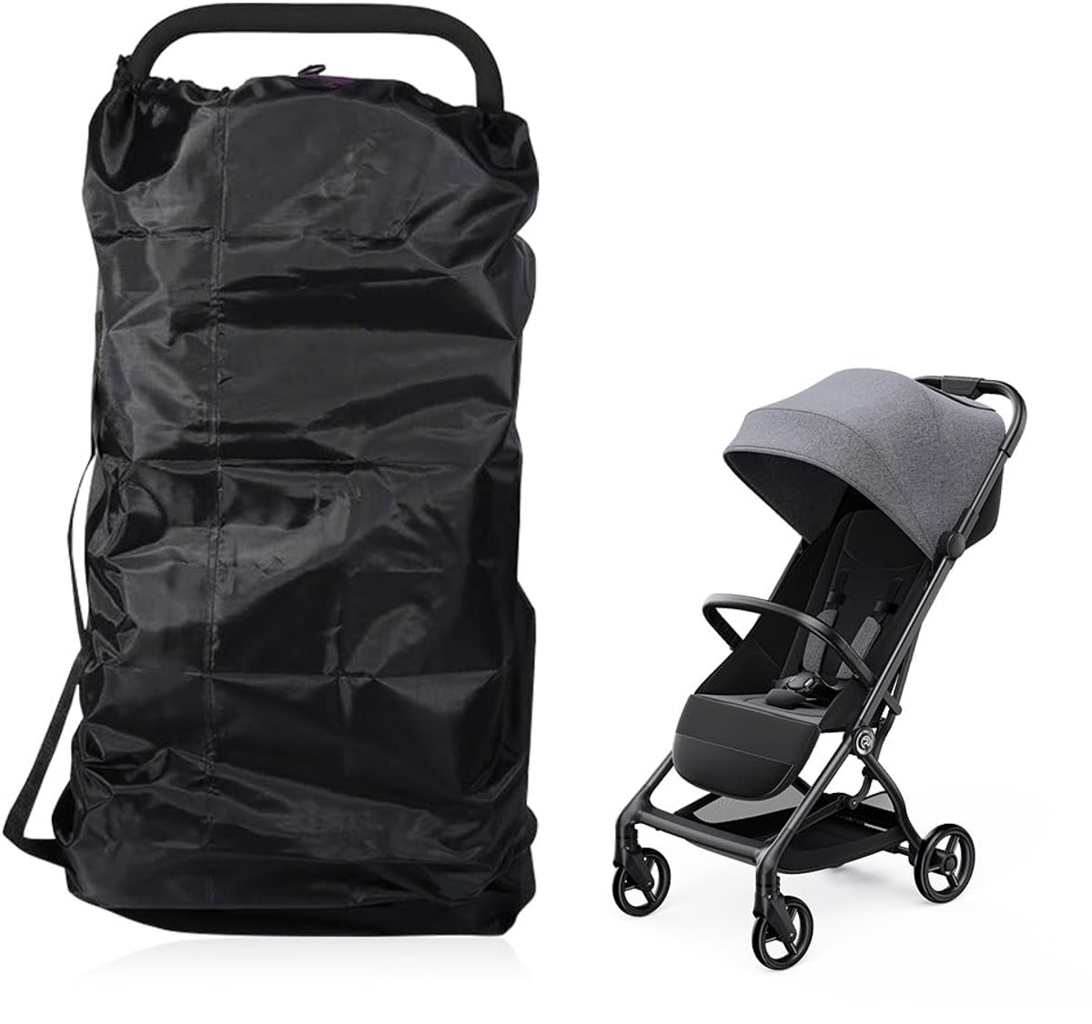 Transporttas voor kinderwagen en vliegtuigreizen, waterdichte beschermhoes, reistas voor trein, groot 114 x 39 x 33 cm, zwart