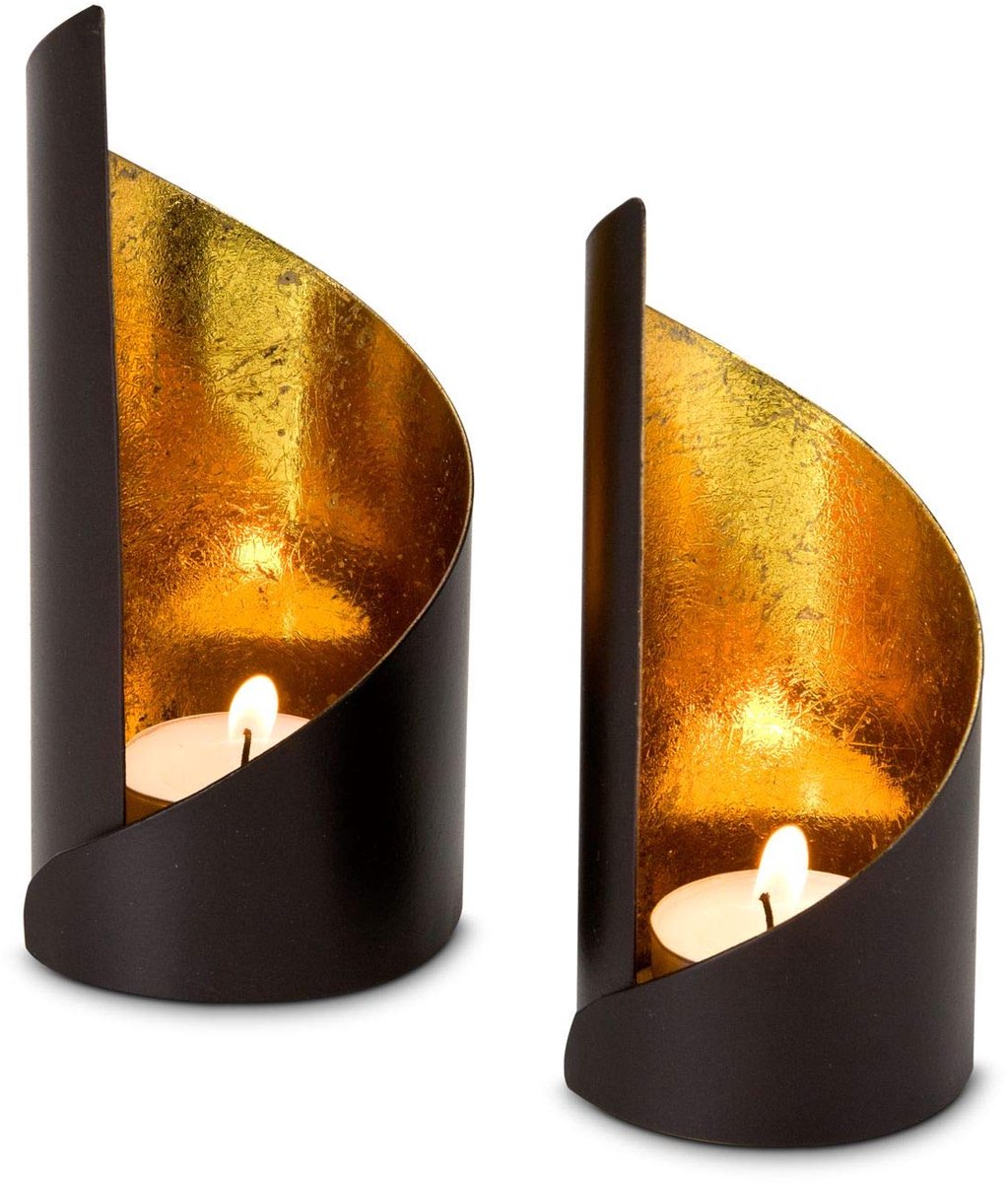 Theelichthouder voor cadeauartikelen, met goudfolie bekleding, Kerstmis, barbecuefeest, Valentijnsdag, Moederdag; verschillende designs (Waves (set van 2)