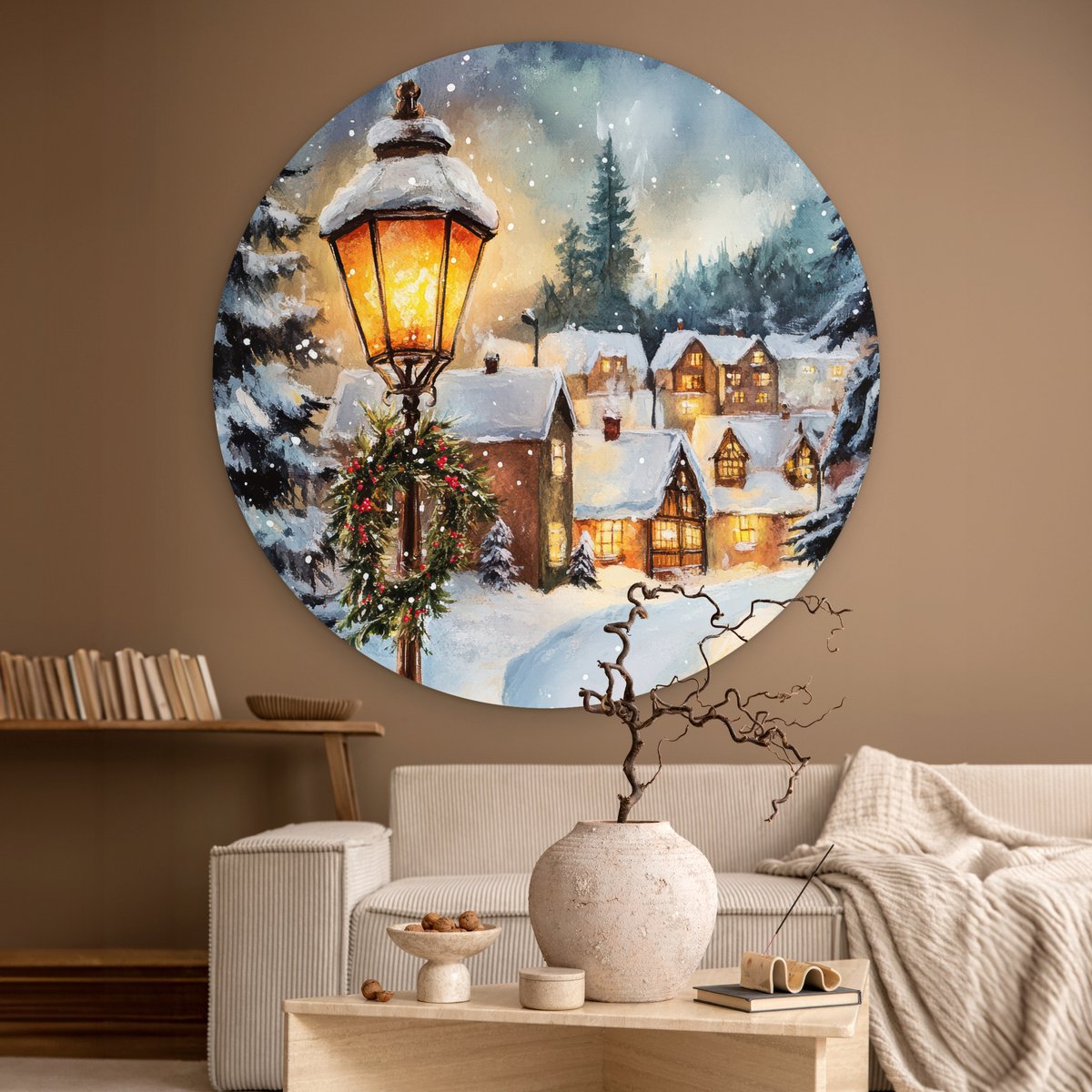 WallCircle® Wandcirkel 150x150 cm - Muurcirkel Kerstdorp - Huizen - Sneeuw - Kerst - Muurdecoratie woonkamer - Wanddecoratie slaapkamer - Kamer decoratie accessoires - Ronde schilderijen – foto 2
